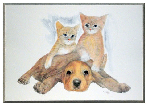 Obraz - Małe zwierzątka, piesek z kotkami - reprodukcja na płycie SO71176 51x36 cm - Obrazy Reprodukcje Ramy | ergopaul.pl