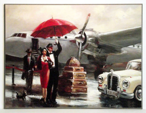 Obraz - Para pod czerwonym parasolem na lotnisku - reprodukcja na płycie AB4243 71x57 cm - Obrazy Reprodukcje Ramy | ergopaul.pl