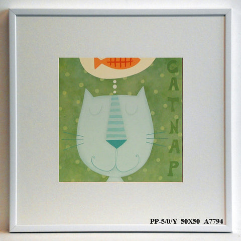 Obraz - Kolorowe kotki, kot marzący o rybce - reprodukcja w ramie A7794 50x50 cm - Obrazy Reprodukcje Ramy | ergopaul.pl