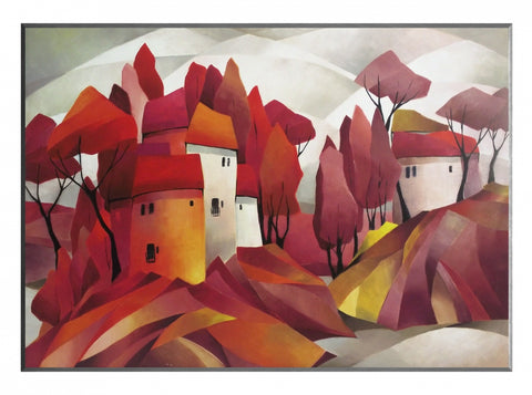 Obraz - Kolorowe miasto na pagórkach - reprodukcja na płycie AB354 71x51 cm - Obrazy Reprodukcje Ramy | ergopaul.pl
