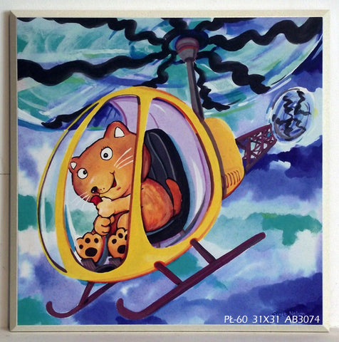 Obraz - Zwierzęta w powietrzu, kotek w helikopterze - reprodukcja na płycie AB3074 31x31 cm - Obrazy Reprodukcje Ramy | ergopaul.pl