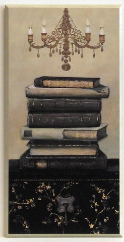 Obraz - Stare książki na zdobionej komodzie 1 - reprodukcja AB0790 na płycie 25x51 cm. - Obrazy Reprodukcje Ramy | ergopaul.pl