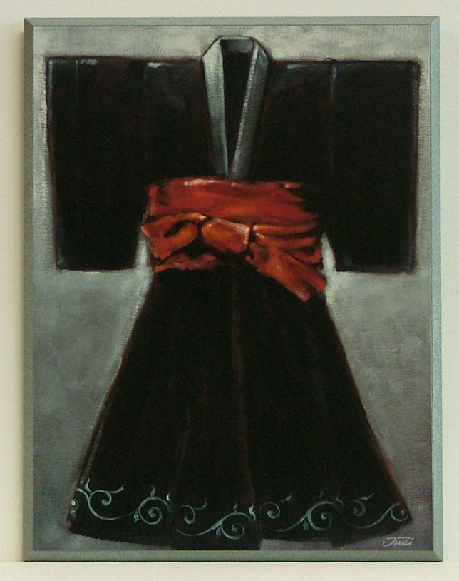 Obraz - Czarne kimono z czerwonym pasem - reprodukcja JDP1005 na płycie 51x71 cm. - Obrazy Reprodukcje Ramy | ergopaul.pl