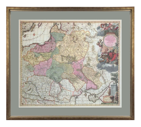 Obraz - Mapa I Rzeczypospolitej z 1696 roku - reprodukcja A13 oprawiona w ramę 73x63 cm