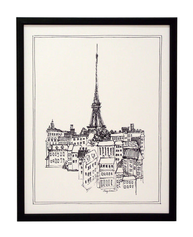 Obraz - Widok na Paryż szkicowany piórkiem - reprodukcja WI8542 oprawiona w ramę 28x36 cm.