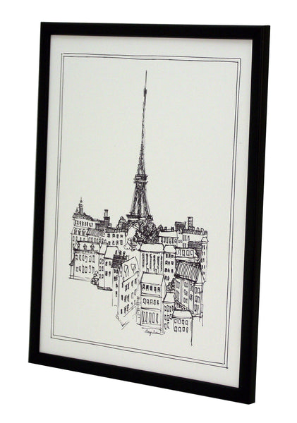 Obraz - Widok na Paryż szkicowany piórkiem - reprodukcja WI8542 oprawiona w ramę 28x36 cm.