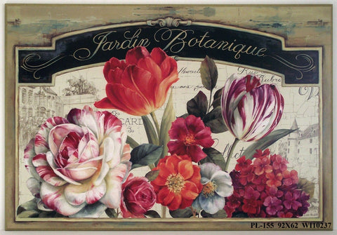 Obraz - Bukiet kwiatów z szyldem 'Jardin botanique' - reprodukcja na płycie WI10237 92x62 cm. OSTATNIA SZTUKA - Obrazy Reprodukcje Ramy | ergopaul.pl