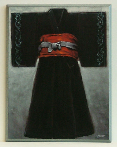 Obraz - Czarne kimono z czerwonym pasem - reprodukcja JDP1006 na płycie 51x71 cm. - Obrazy Reprodukcje Ramy | ergopaul.pl
