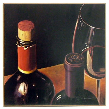 Obraz - Monte Royale, dwa wina i kieliszek - reprodukcja na płycie A5896 71x71 cm - Obrazy Reprodukcje Ramy | ergopaul.pl