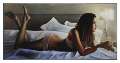 Obraz - Dziewczyna w bieliźnie na łóżku - reprodukcja na płycie 2JJ1225 101x51 cm - Obrazy Reprodukcje Ramy | ergopaul.pl
