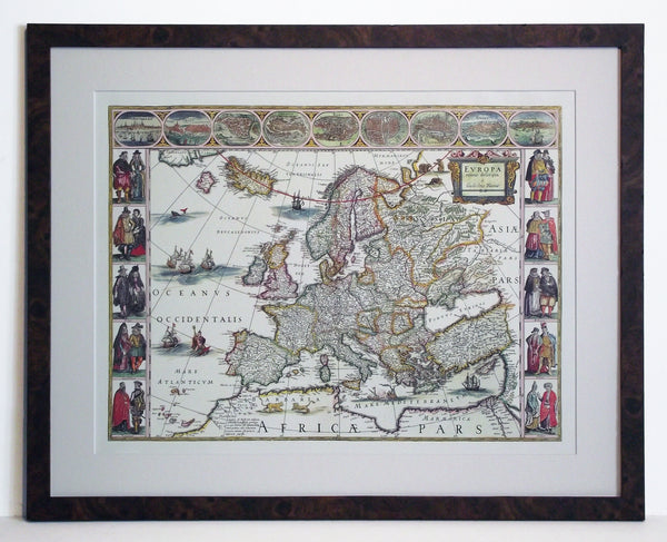 Obraz - Mapa Europy wydana w 1617r. - reprint A7 w ramie 72x56 cm