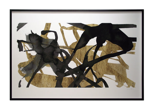 Obraz - Złoto-czarna abstrakcja - reprodukcja 113548FN w ramie 141x82 cm