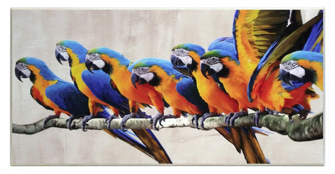 Obraz - kolorowe papugi na gałęzi - reprodukcja na płycie 2TR2410 101x51 cm. - Obrazy Reprodukcje Ramy | ergopaul.pl