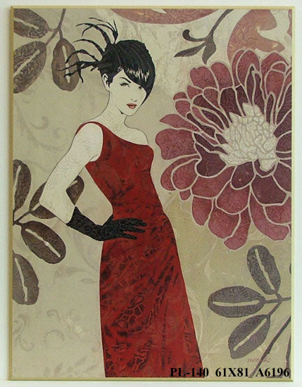 Obraz - Kobieta w czerwonej sukience, kwiatowa kompozycja - Decograph A6196 61x81 cm - Obrazy Reprodukcje Ramy | ergopaul.pl