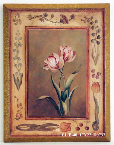 Obraz - W kwiatowej ramce, Tulipany - reprodukcja na płycie D0737 17x22 cm - Obrazy Reprodukcje Ramy | ergopaul.pl