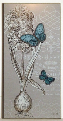 Obraz - Turkusowe motyle na szkicu botanicznym - reprodukcja na płycie AB4504 41x81 cm - Obrazy Reprodukcje Ramy | ergopaul.pl