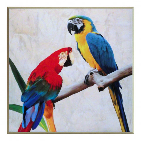 Obraz - kolorowe papugi na gałęzi - reprodukcja na płycie 1TR2413 51x51 cm. - Obrazy Reprodukcje Ramy | ergopaul.pl