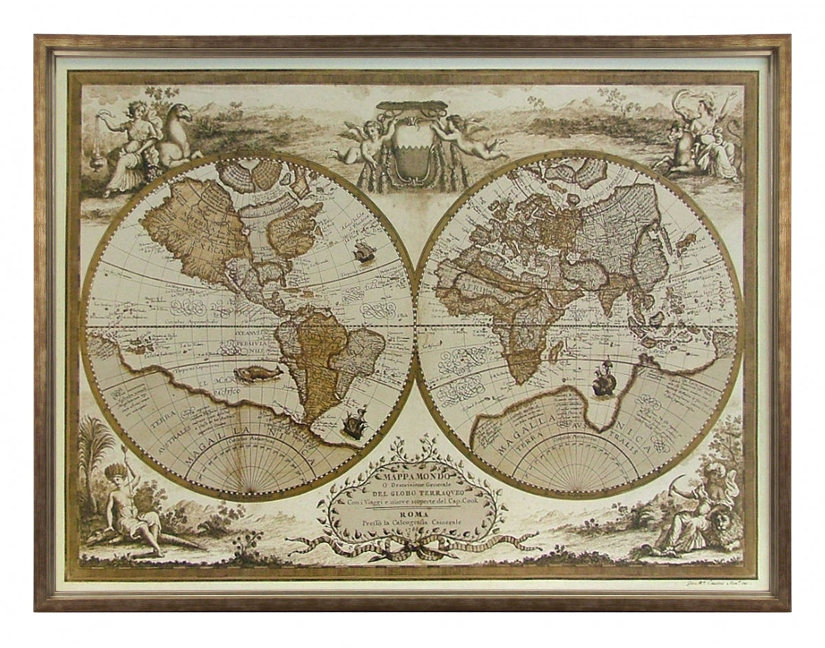 Obraz - Mapa Świata 1788 r. - reprodukcja AA3104  w ramie 80x60 cm. - Obrazy Reprodukcje Ramy | ergopaul.pl