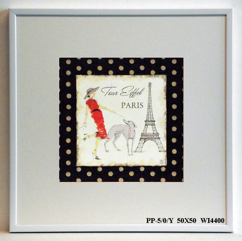 Obraz - Kobieta w czerwonej sukience z pieskiem w Paryżu - reprodukcja w ramie WI4400 50x50 cm - Obrazy Reprodukcje Ramy | ergopaul.pl