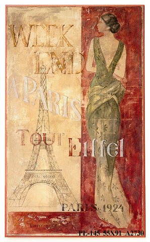 Obraz - Modowy plakat vintage, Weekend w Paryżu - reprodukcja A2730 na płycie 55x91 cm. - Obrazy Reprodukcje Ramy | ergopaul.pl