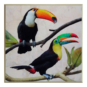 Obraz - kolorowe tukany na gałęziach - reprodukcja na płycie 1TR2412 51x51 cm. - Obrazy Reprodukcje Ramy | ergopaul.pl