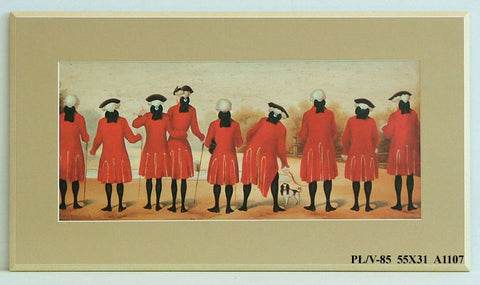 Obraz - Czerwone stroje, panowie we frakach stojący tyłem - reprodukcja na płycie A1107 55x31 cm - Obrazy Reprodukcje Ramy | ergopaul.pl
