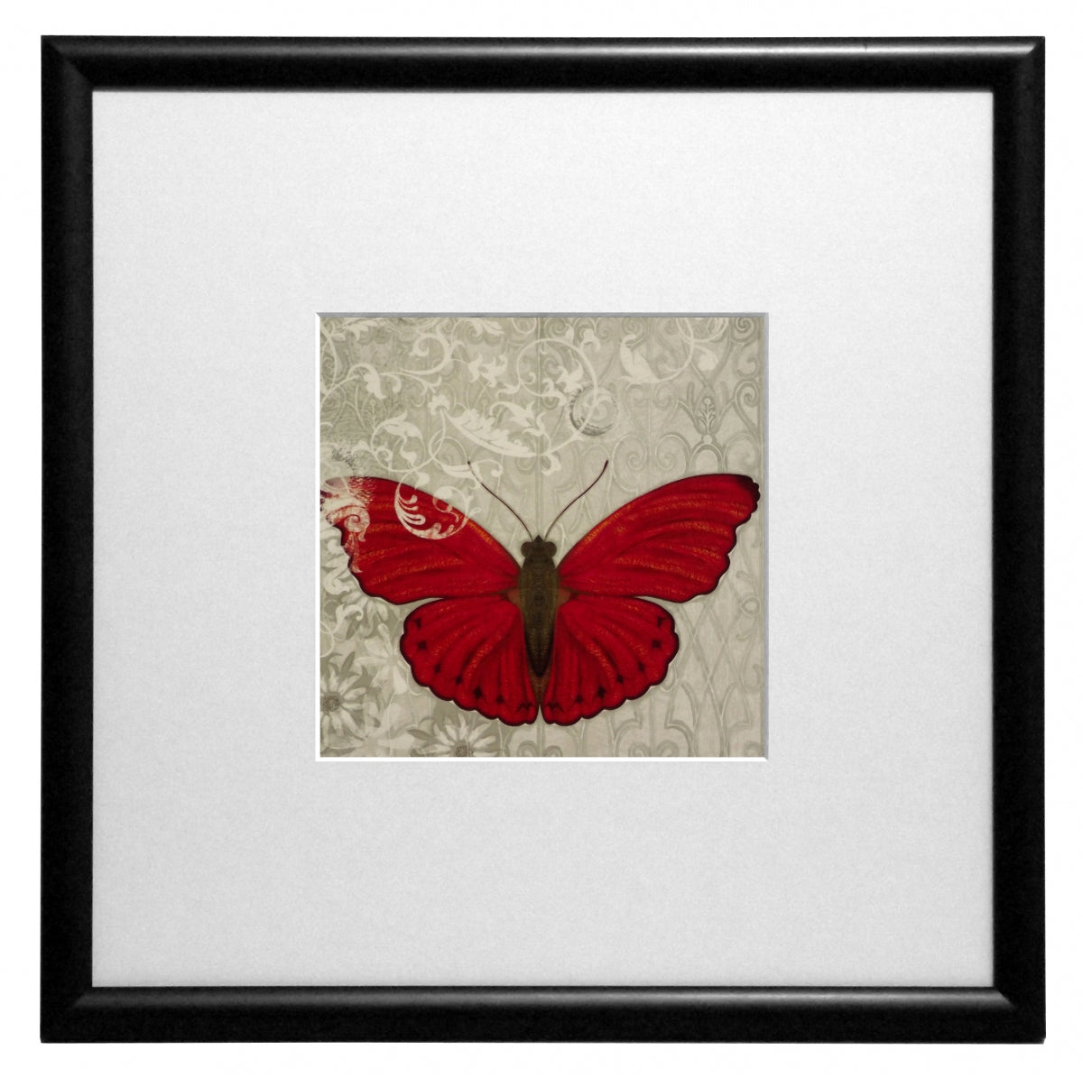 Obraz - Motyle w ornamentach - czerwony - reprodukcja w ramie z passe-partout IGP5455 30x30 cm - Obrazy Reprodukcje Ramy | ergopaul.pl