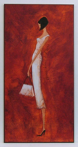 Obraz - Dziewczyna w białej sukience na czerwonym tle - reprodukcja na płycie A7526 51x101 cm - Obrazy Reprodukcje Ramy | ergopaul.pl