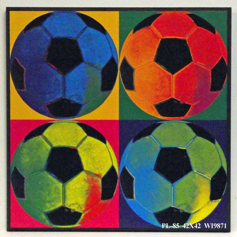 Obraz - Kolorowe piłki footballowe w stylu Andy'ego Warhola - reprodukcja WI9871 na płycie 42x42 cm. - Obrazy Reprodukcje Ramy | ergopaul.pl