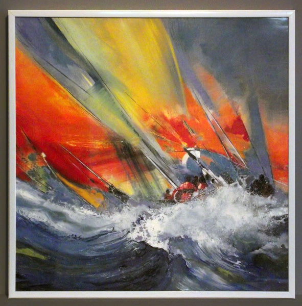 Obraz Kolorowa abstrakcja z żaglówkami w drewnianej ramie 70x70 cm - ErgoPaul