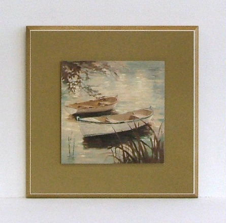Obraz - Łódki na jeziorze - reprodukcja na płycie z passe - partout D3480 28x28 cm - Obrazy Reprodukcje Ramy | ergopaul.pl
