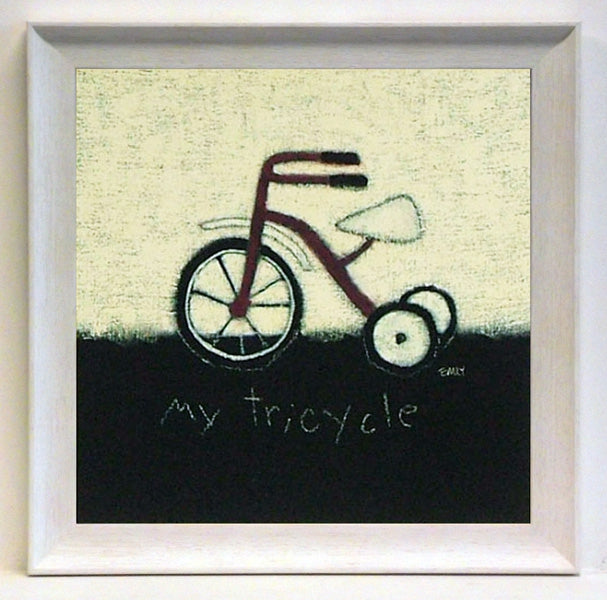 Obraz - Na tablicy, trzykołowy rowerek - reprodukcja w ramce A2980 25x25 cm. - Obrazy Reprodukcje Ramy | ergopaul.pl