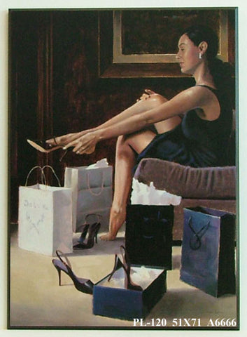 Obraz - Elegancka kobieta przymierzająca buty - reprodukcja na płycie A6666 51x71 cm - Obrazy Reprodukcje Ramy | ergopaul.pl