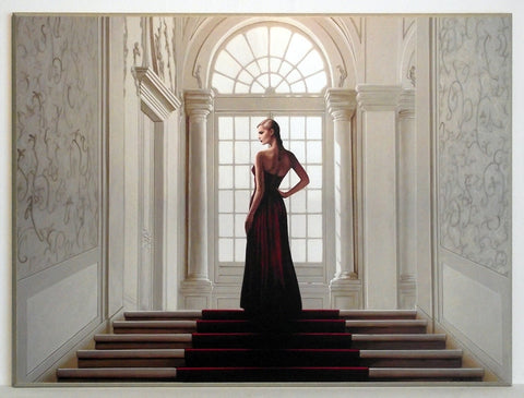 Obraz - Dama stojąca na schodach w wieczorowej sukni - reprodukcja na płycie 3JJ1394 81x61 cm - Obrazy Reprodukcje Ramy | ergopaul.pl