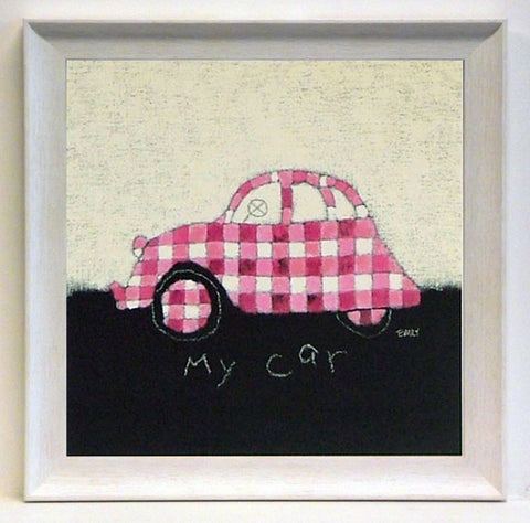 Obraz - Na tablicy, różowy samochodzik - reprodukcja w ramce A2977 25x25 cm. - Obrazy Reprodukcje Ramy | ergopaul.pl