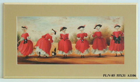 Obraz - Czerwone stroje, panie w sukniach stojące tyłem - reprodukcja na płycie A1106 55x31 cm - Obrazy Reprodukcje Ramy | ergopaul.pl