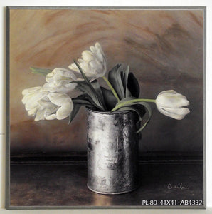 Obraz - Białe tulipany w puszce - reprodukcja na płycie AB4332 41x41 cm - Obrazy Reprodukcje Ramy | ergopaul.pl