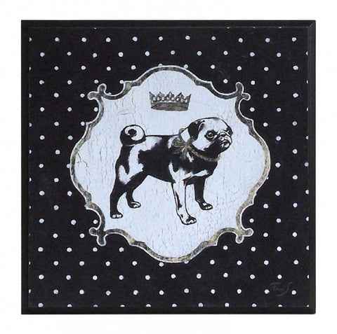 Obraz - Królewskie psy, mops na tle groszków - reprodukcja A8616 na płycie 31x31 cm. - Obrazy Reprodukcje Ramy | ergopaul.pl