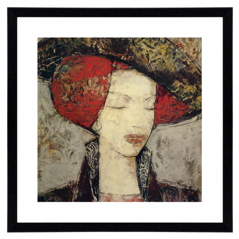 Obraz - Portret kobiety w kapeluszu - reprodukcja A2691 oprawiona w ramę z passe-partout 60x60 cm. cm - Obrazy Reprodukcje Ramy | ergopaul.pl