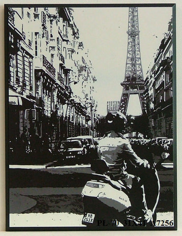Obraz - Grafika paryska, dziewczyna na skuterze na tle Wieży Eiffla - reprodukcja na płycie A7256 31x41 cm OSTATNIA SZTUKA! - Obrazy Reprodukcje Ramy | ergopaul.pl