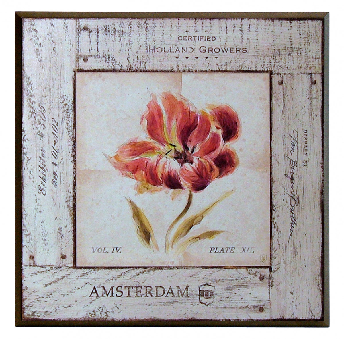 Obraz - Kwiaty na bielonych deskach, Tulipan - reprodukcja A3697 na płycie 41x41 cm. - Obrazy Reprodukcje Ramy | ergopaul.pl