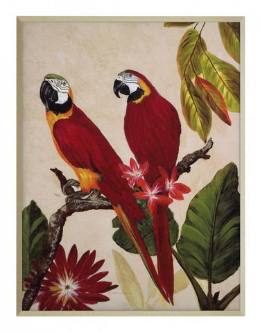 Obraz - Kolorowe papugi wśród liści - reprodukcja AB8529 na płycie 31x41 cm. - Obrazy Reprodukcje Ramy | ergopaul.pl