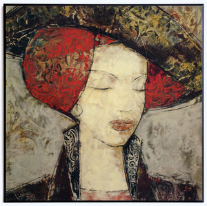 Obraz - Portret kobiety w kapeluszu - reprodukcja A2691 na płycie 51x51 cm - Obrazy Reprodukcje Ramy | ergopaul.pl