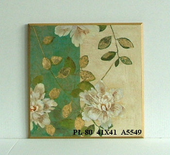 Obraz - Białe kwiaty i gałązki ze złoceniami - reprodukcja na płycie A5549 41x41 cm - Obrazy Reprodukcje Ramy | ergopaul.pl