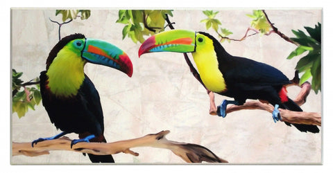 Obraz - kolorowe tukany na gałęziach - reprodukcja na płycie 2TR2411 101x51 cm. - Obrazy Reprodukcje Ramy | ergopaul.pl