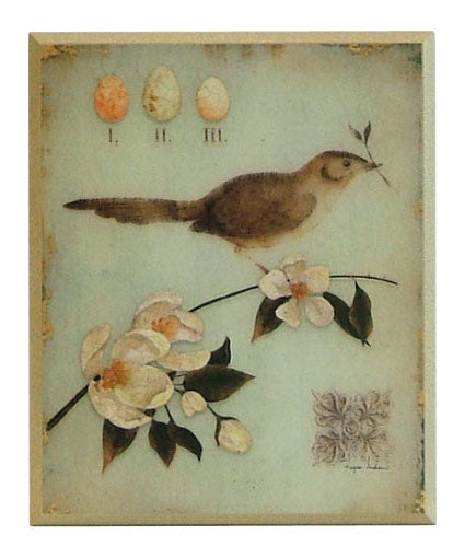 Obraz - Motywy botaniczne, ptak na gałązce - reprodukcja A6074 na płycie 26x31 cm. - Obrazy Reprodukcje Ramy | ergopaul.pl