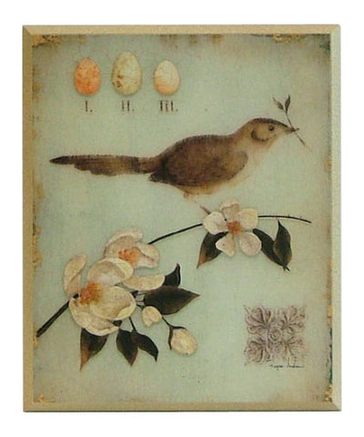 Obraz - Motywy botaniczne, ptak na gałązce - reprodukcja A6074 na płycie 26x31 cm. - Obrazy Reprodukcje Ramy | ergopaul.pl
