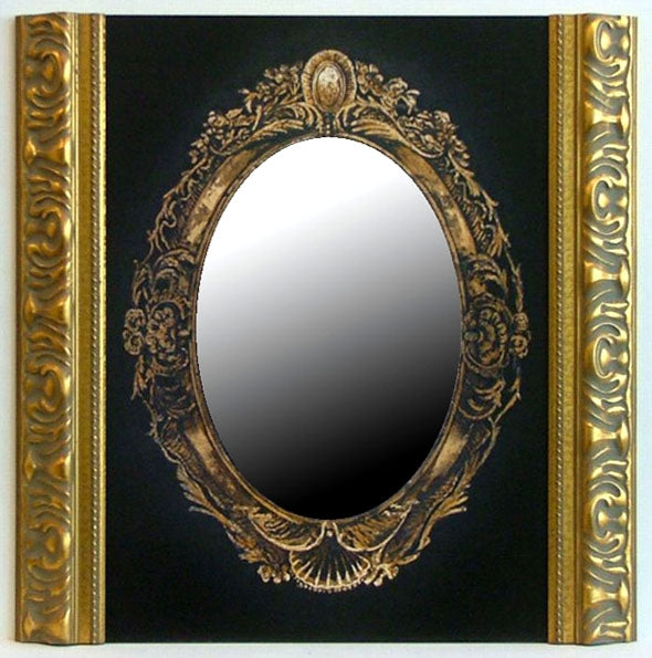 Obraz - W czerni, barokowe lustro w stylizowanej ramie - A5563L 50x70 cm - Obrazy Reprodukcje Ramy | ergopaul.pl
