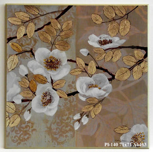Obraz - Drzewo z białymi kwiatami na tle złota - reprodukcja na płycie A6463 71x71 cm - Obrazy Reprodukcje Ramy | ergopaul.pl