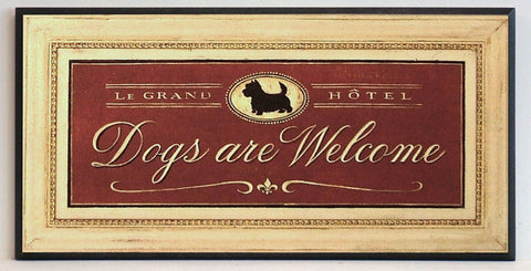 Obraz - Szyld hotelowy 'Dogs are Welcome' - reprodukcja na płycie z pogrubieniem A3883 51x26 cm - Obrazy Reprodukcje Ramy | ergopaul.pl